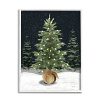 Stupell Industries Christmas Tree Snow Scene Holiday Painting White Framed Art Print Wall Art, 24 x 30