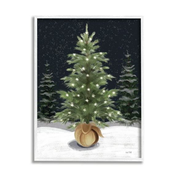 Stupell Industries Christmas Tree Snow Scene Holiday Painting White Framed Art Print Wall Art, 24 x 30