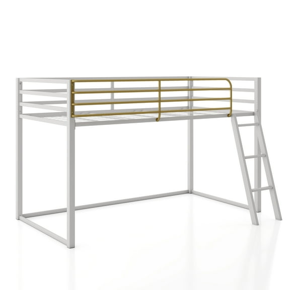 Furniture of America Two-Tone Kids Junior Metal Twin Loft Bed with Guardrails, Grey and Gold