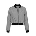 thumbnail image 7 of TGSLY Women's Cropped Bomber Jacket Lightweight Zip Up Long Sleeve Work Coat Oversized Casual Solid Color Windproof Outerwear with Pockets L, 7 of 7