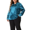 thumbnail image 4 of Agnes Orinda Women's Plus Size Long Sleeve  Work Office Tie Neck Long Sleeves Satin Shirts 3X Peacock Blue, 4 of 6