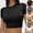 Black, variant on Womens Basic T Shirts Neck Short Sleeve Crop Tops Cute Summer Tops Slim Fit Tees Outfits Sexy Yoga Bra plus Size Sports Bras for Women Yoga Clothes for Women Bra Womens Athletic Fashion Womens Padded