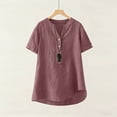 thumbnail image 6 of Linen Womens V-Neck Short Sleeve Tops Half Placket Button Solid Color Shirts 2026 Casual Daily Party Spring Summer Clothes, 6 of 6