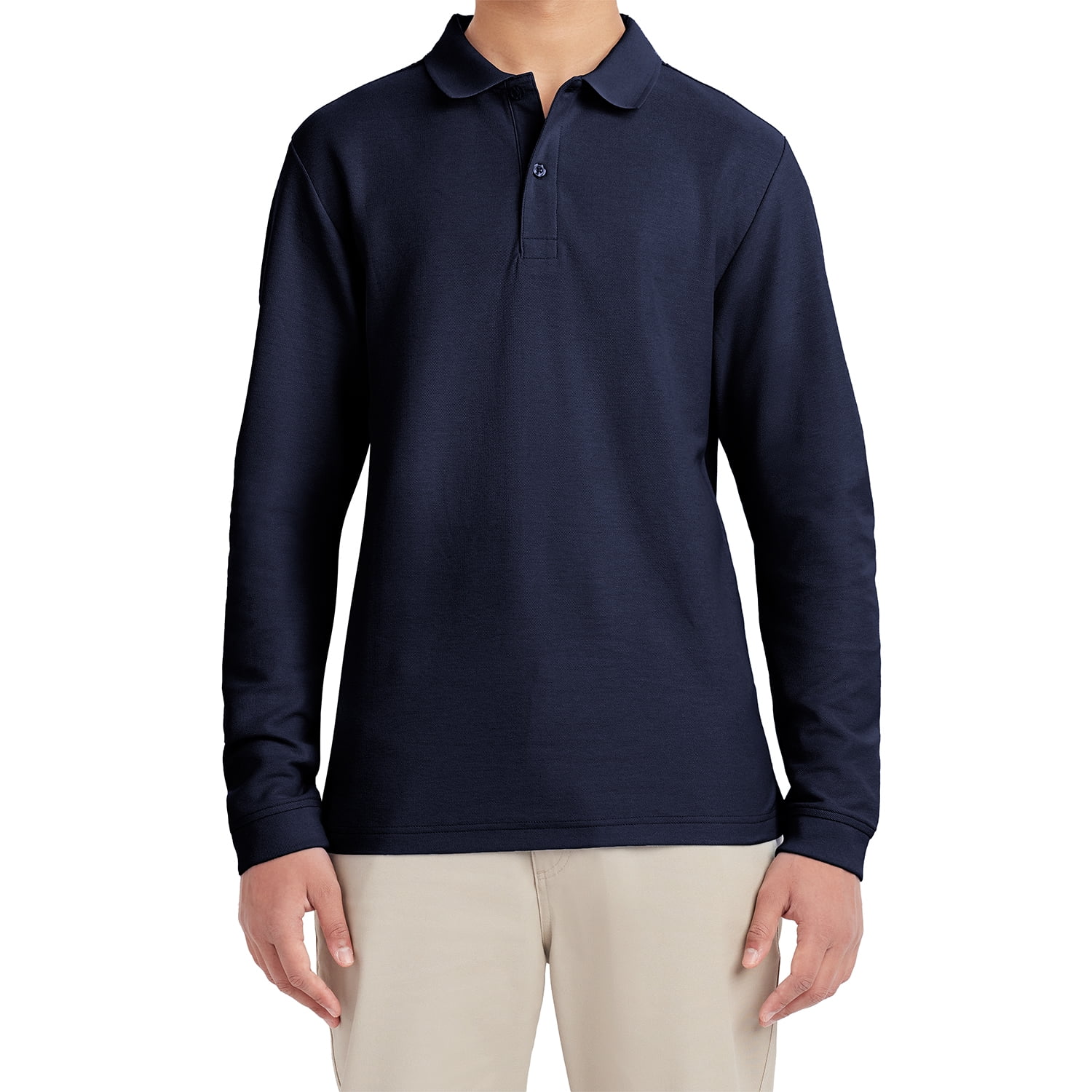 Wonder Nation Boys School Uniform Long Sleeve Pique Polo Shirt, 2-Pack, Sizes 4-18 & Husky