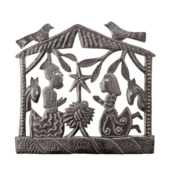 Haitian Recycled Steel Oil Drum, Metal Hanging Wall Art, 11.5" x 10.5" Creche