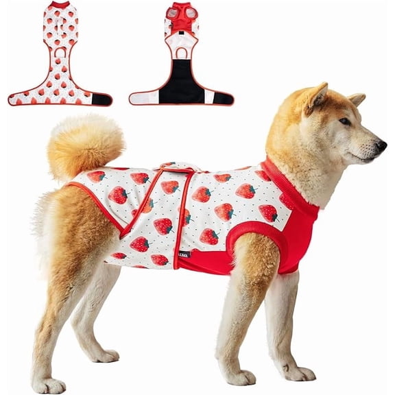 Dog Recovery Suit for Female Male Dogs, Post-Operative Body Suit for Spay Neuter, E-Collar Alternative Cone Substitute, Anti-Licking Breathable Shirt, Cow/Green/Red