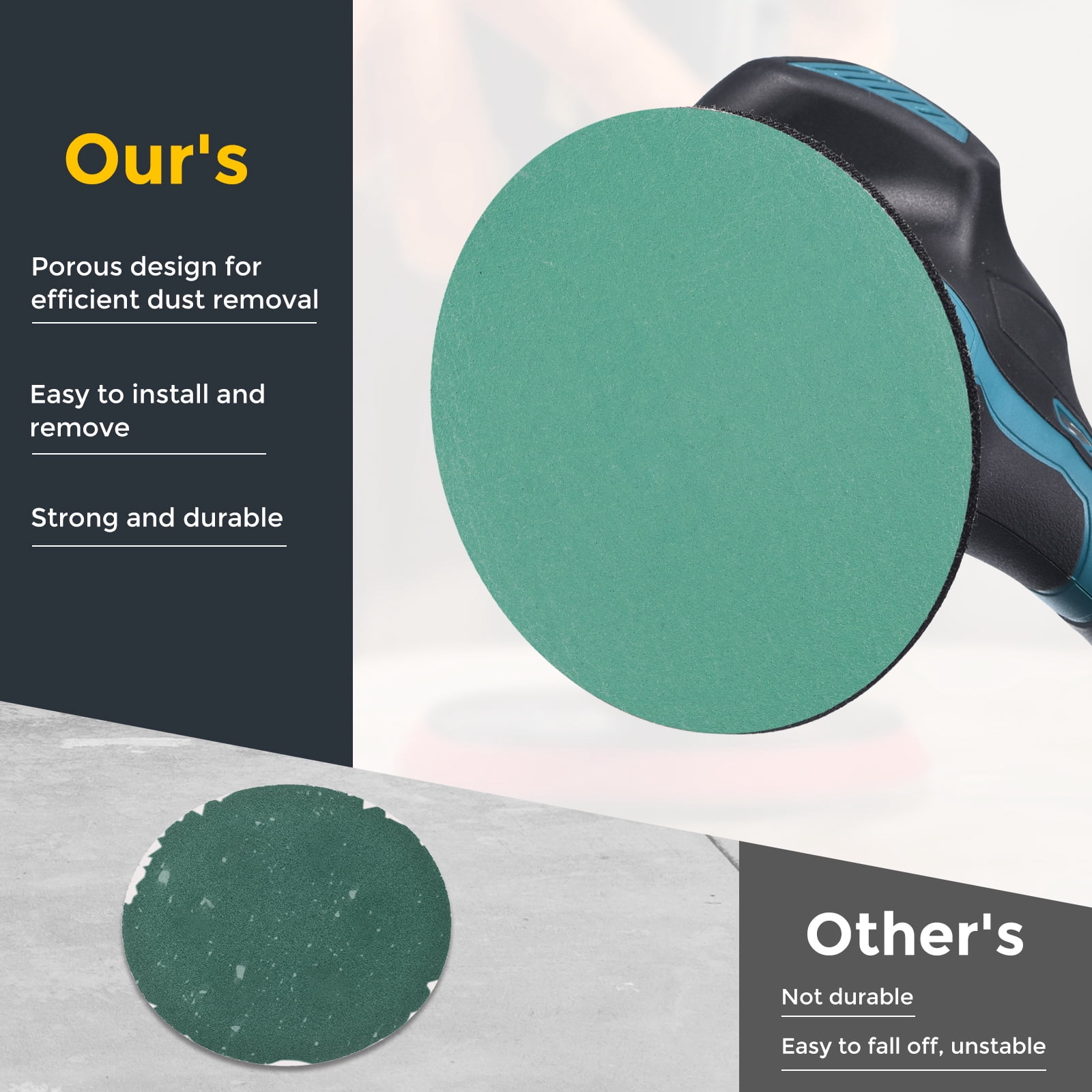 50 Pcs 6 Inch Sanding Disc 400 Grit Hook and Loop Sandpaper Random Orbital Sander Pads for Woodworking, Metal, Stone Grinding and Polishing, Green