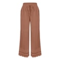 thumbnail image 5 of Women's Cotton Linen Pants, Summer Casual Loose Fit Wide Leg Pants with Elastic Waist, Ankle Patchwork Lace Boho Pants for Daily Wear, Beach, Vacation-Coffee, 5 of 5