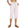 thumbnail image 2 of Capri Pants for Women Cotton Linen Summer Casual Elastic High Waisted Straight Leg Cropped Pants with Pockets, 2 of 5
