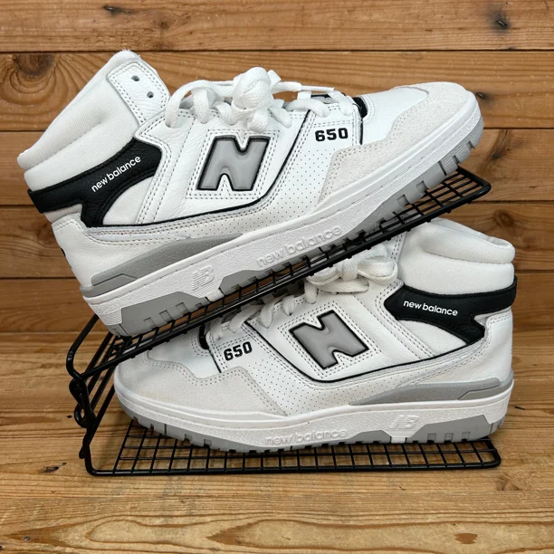 New Balance 650 Trainers Mens Size UK 7 White Black Angora Suede Hi Casual Shoes