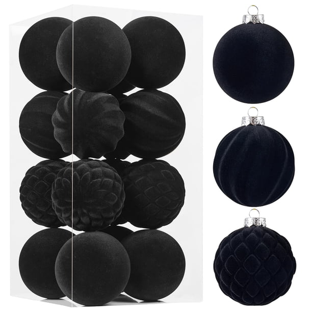 Wironlst Adornos de terciopelo para árbol de Navidad, 3 estilos de bolas de Navidad de terciopelo mate flocado, decoración inastillable para árbol de Navidad, boda, fiesta en casa (3.15 pulgadas, 16 p