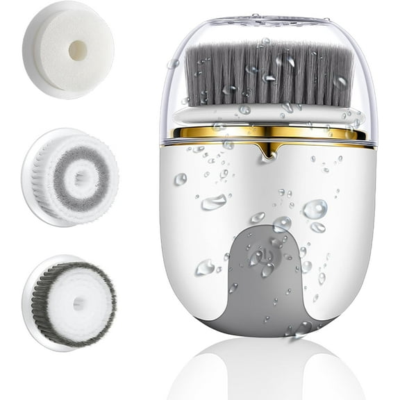 Face Scrubber Facial Cleansing Brush - Electric Waterproof Spin Exfoliator with 3 Cleanser Heads and 2 Speeds for Gentle Exfoliating & Deep Cleansing (White)
