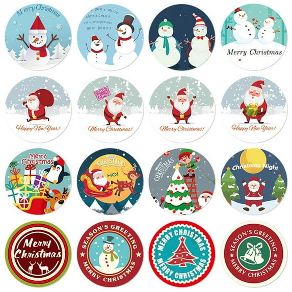 UDIYO 500Pcs/Roll Attractive Label Sticker Widely Use Colorful Snowman Trees Cartoon Tag Decal for Home