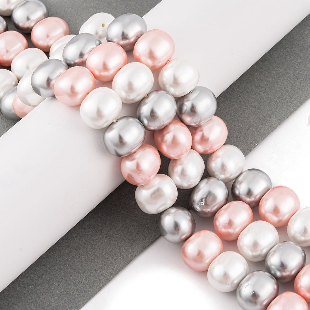 Shell Pearl Beads Strands Oval Colorful 12~13x15~16x12mm Hole: 1mm 30pcs/strand 15.5 inch Colorful