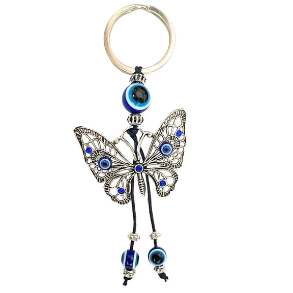 Rhinestone Blue Butterfly Evil Eye Keychain: 1CT