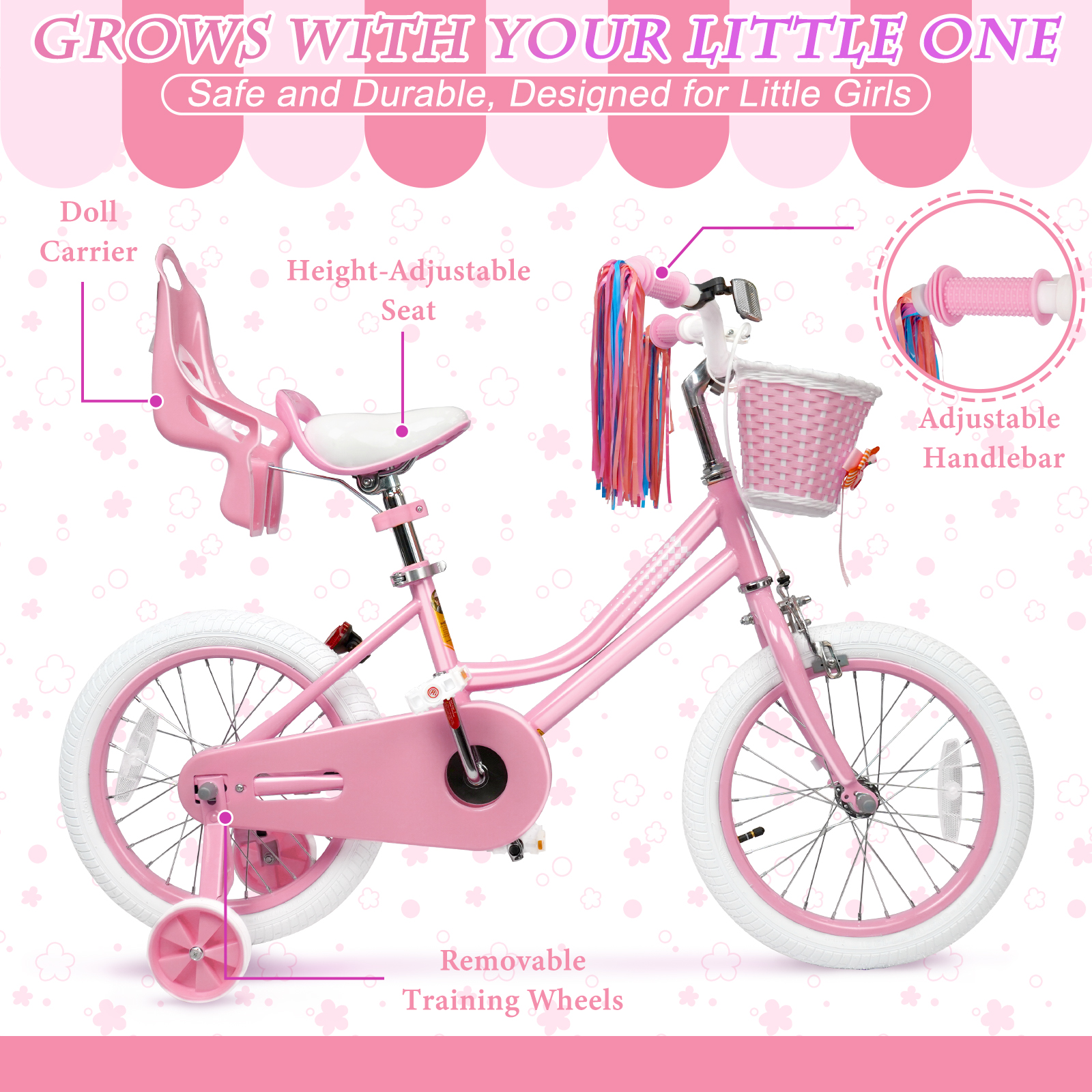 XJD 16" Girls' Bike with Doll Seat and Basket photo 6