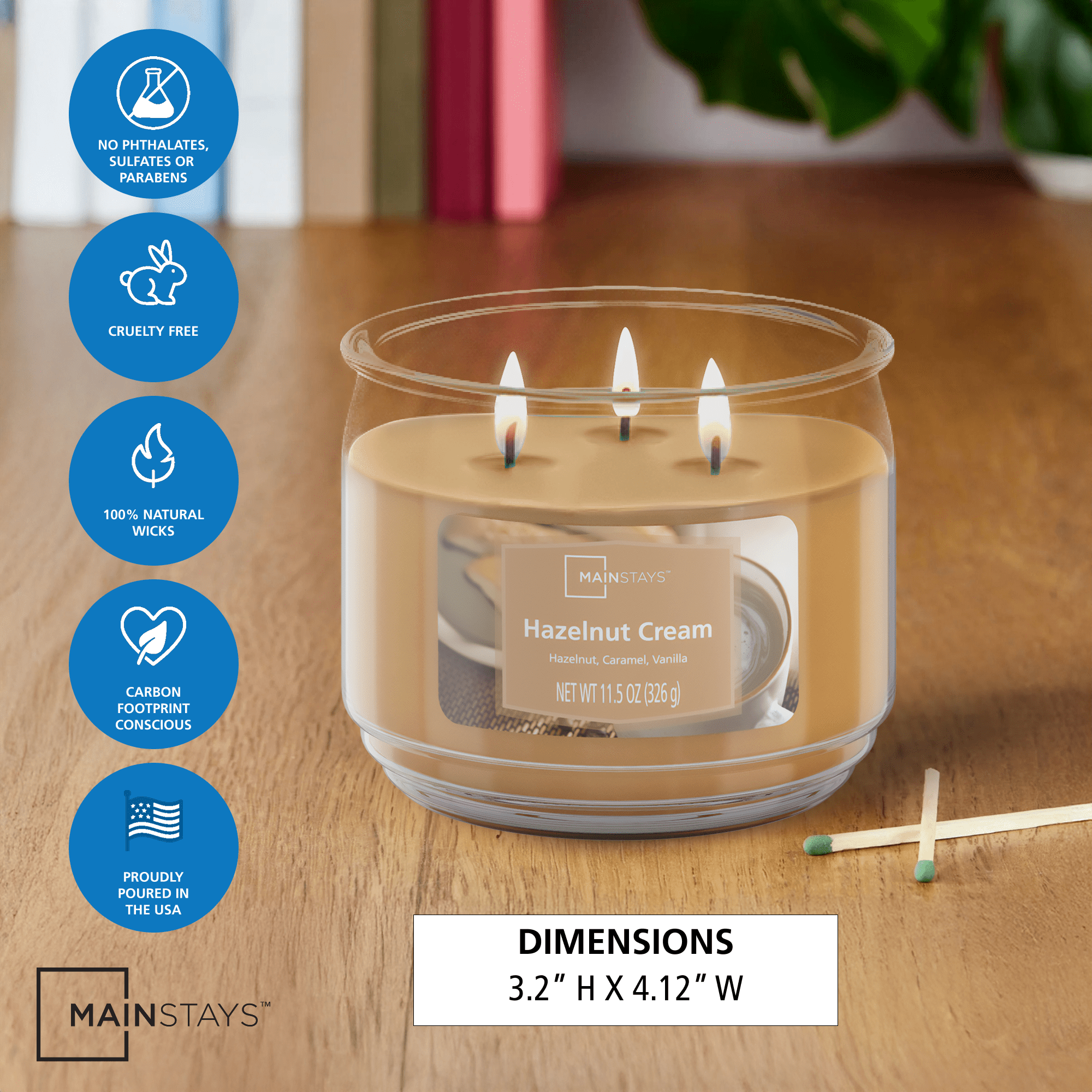 Mainstays 3-Wick Scented Glass Jar Candle, Hazelnut Cream, 11.5 oz