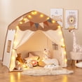 thumbnail image 2 of Gymax Kids Play Tent w/Flags and Globe String Lights for 3-12 Years Old Indoor Outdoor Coffee, 2 of 10