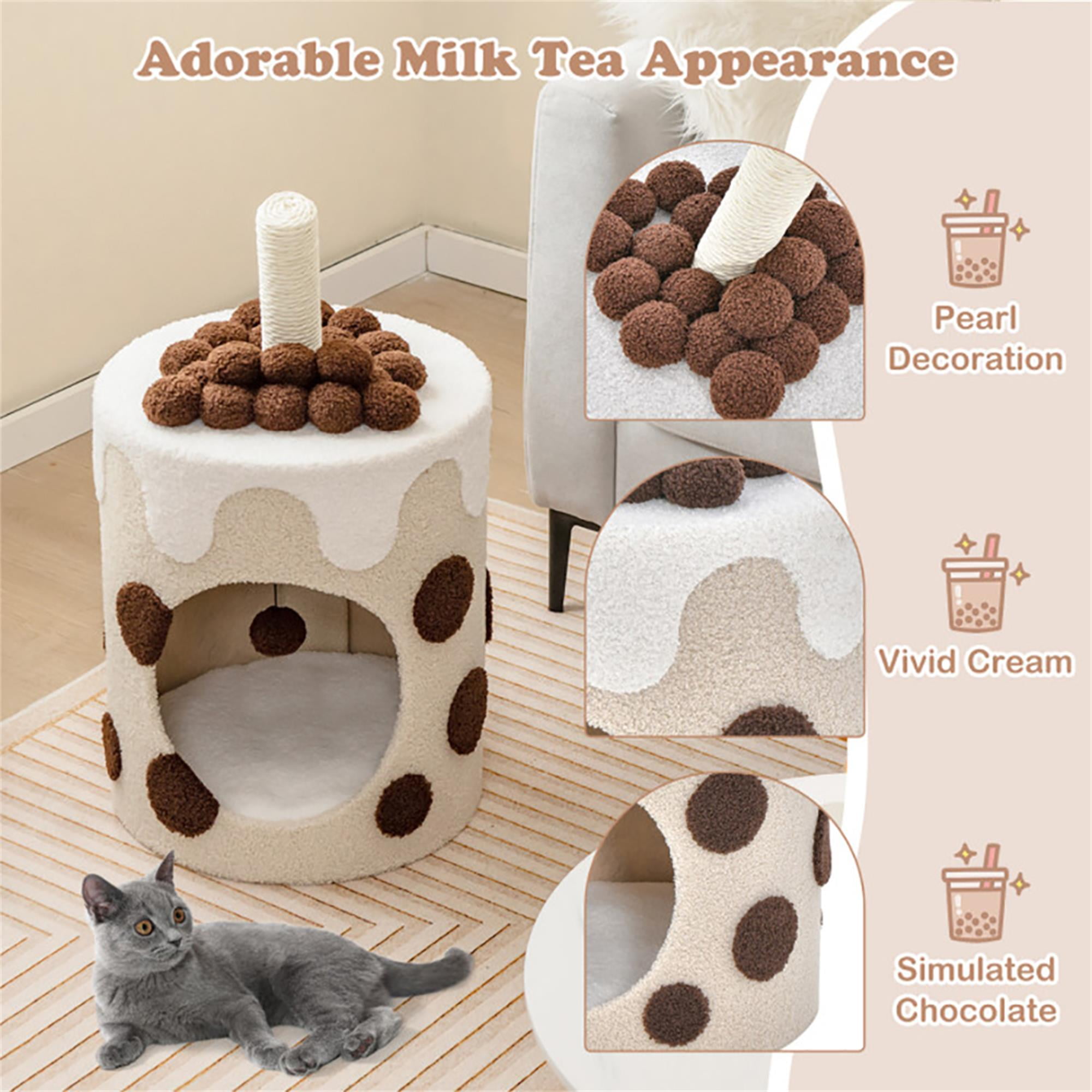 Kadyn 27" Cat House for Indoor Cats with Scratching Post, Cat Cave Bed, Cat Condo Modern Cat Nest Cute Cat Shelter, Coffee and Beige