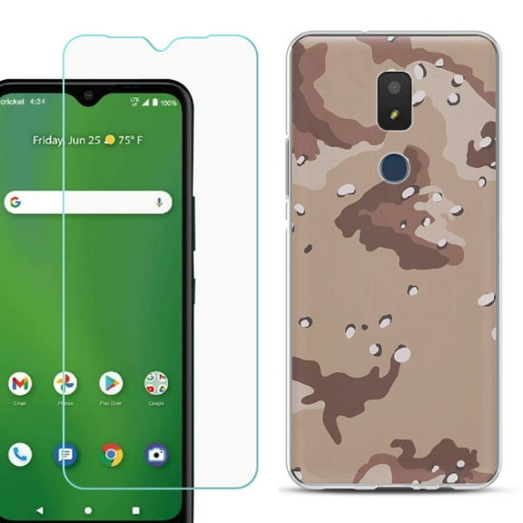 Slim-Fit TPU Fashion Phone Case for Cricket Icon 3, with Tempered Glass Screen Protector, by OneToughShield ® - Desert Camo