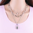 thumbnail image 3 of Cerradura Collar Colgante Simple Lindo Corazón Collares Largo 3 Cadena Multicapa Joyería de Moda Mujeres Niñas Regalo para Ella Plata Sailing  Electrónica, 3 of 4