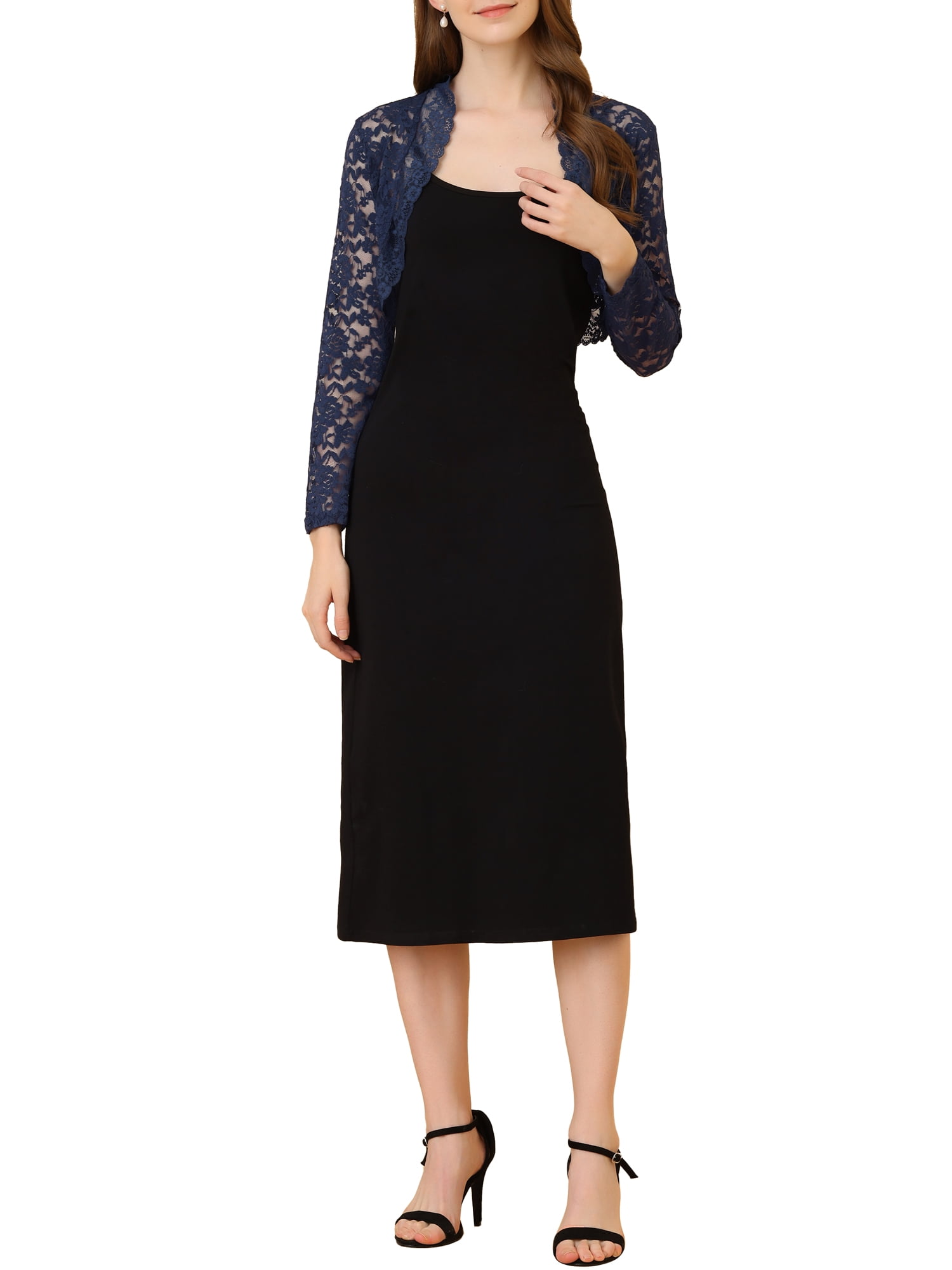 DARING DIVA Women's Lace Bolero Shrugs Sheer Crop Cardigan S Dark Blue