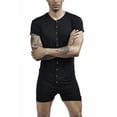 thumbnail image 5 of Men’s One Piece Sleepwear Knitted Fitted Nightshirt Oneise Henley Jumpsuit Button Down Bodysuit Pajamas Underwear Overalls Outfits Black XX-Large, 5 of 5