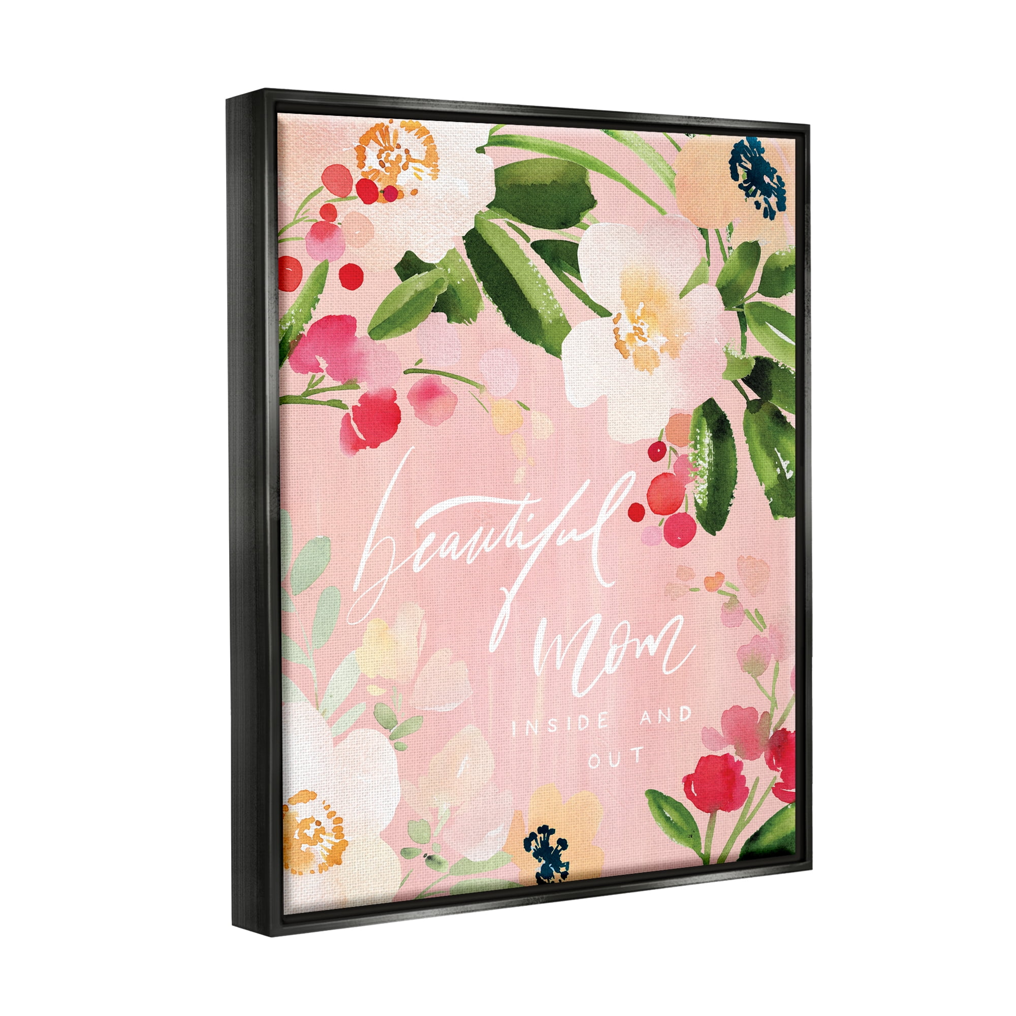 Stupell Industries Beautiful Mom Floral Mother's Day Holiday Painting Black Floater Framed Art Print Wall Art