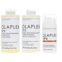 Olaplex No. 4, No.5 Bond Maintenance Shampoo and Conditioner 8.5 oz Each and No.6 Bond Smoother Leave in Styling Treatment 3.3 oz Set