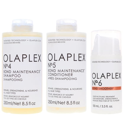 Olaplex No. 4 No.5 Bond Maintenance Shampoo and Conditioner 8.5 oz Each and No.6 Bond Smoother Leave in Styling Treatment 3.3 oz Set