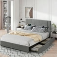 thumbnail image 2 of VECELO Queen Bed Frame with Storage Drawers, Upholstered Platform Bed with Charging Station, Wooden Slats Support, No Box Spring Needed, Easy Assembly, Dark Gray, 2 of 11