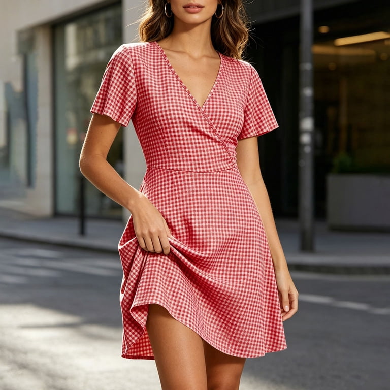 plaid short dress women Green Plaid Mini Dress
