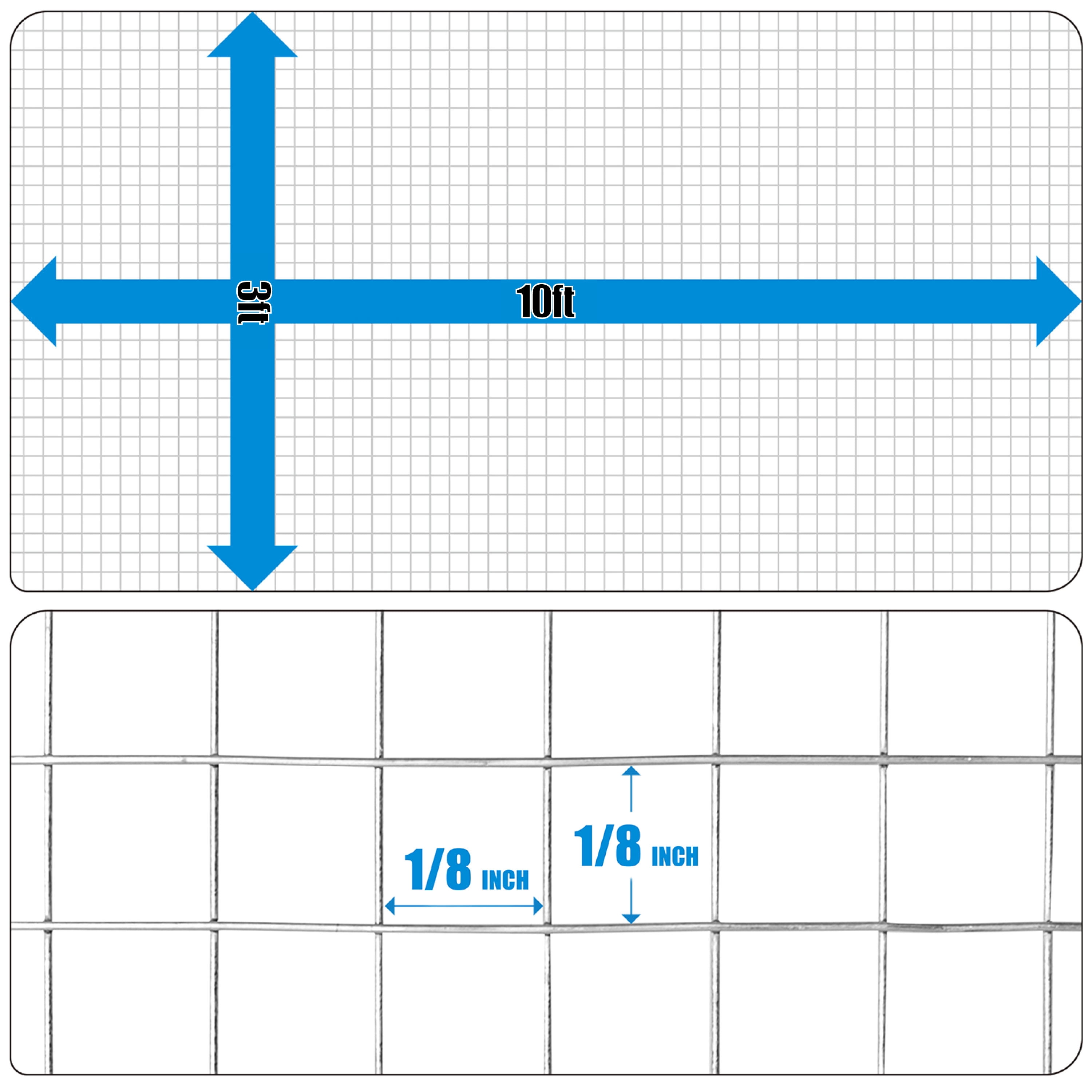 36" H x 10' L x 1/8-Inch Opening Mesh Hardware Cloth, 27 Gauge Galvanized Steel Wire Rolled Woven Fence for Bees, Wasps and Mid to Large-Sized Insects
