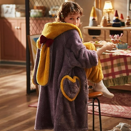 

PIKADINGNIS Women Sleepwear Plus Size XXL Winter Pyjamas Intensification Nighty Loose Version Medium Style Hooded Pajamas Plush Pajama set