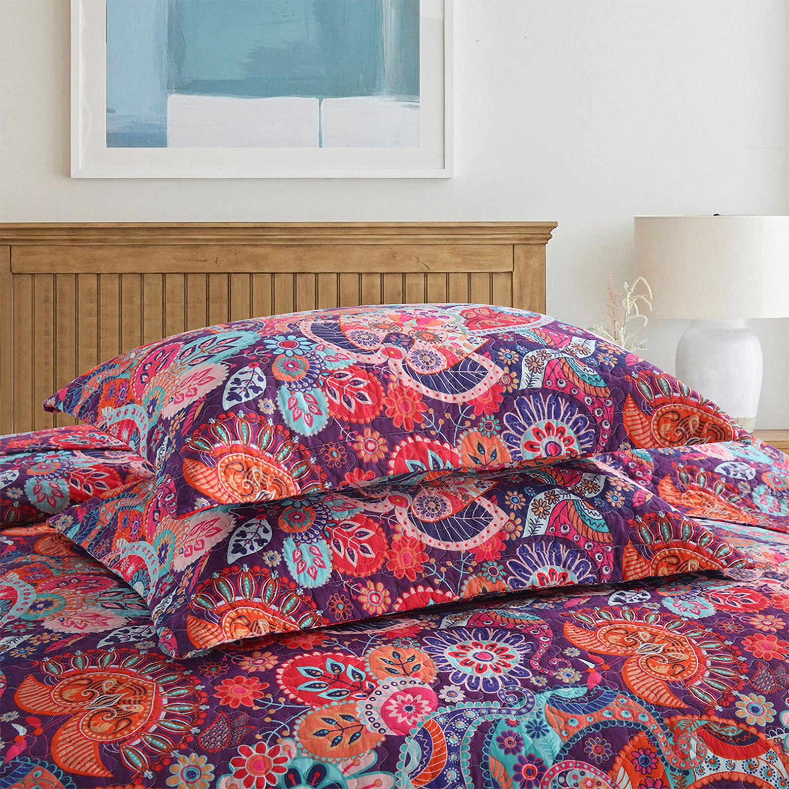 Visimisi 100%Cotton Christmas Bedspread Quilt Bedding Sets, 3 Pieces Reversible Coverlet Sets Comforters, Gorgeous Red Floral Paisley Bohemian Bedspread, King Size