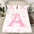 thumbnail image 2 of Pink Bow Bed Sheet Set Twin Size,Initial Letter A Chic Romantic Sheet Set,Princess Style Bowknot Love Hearts Girly Fairy Bedding Set with 1 Flat & 1 Fitted Sheet with 1 Pillow, 2 of 6