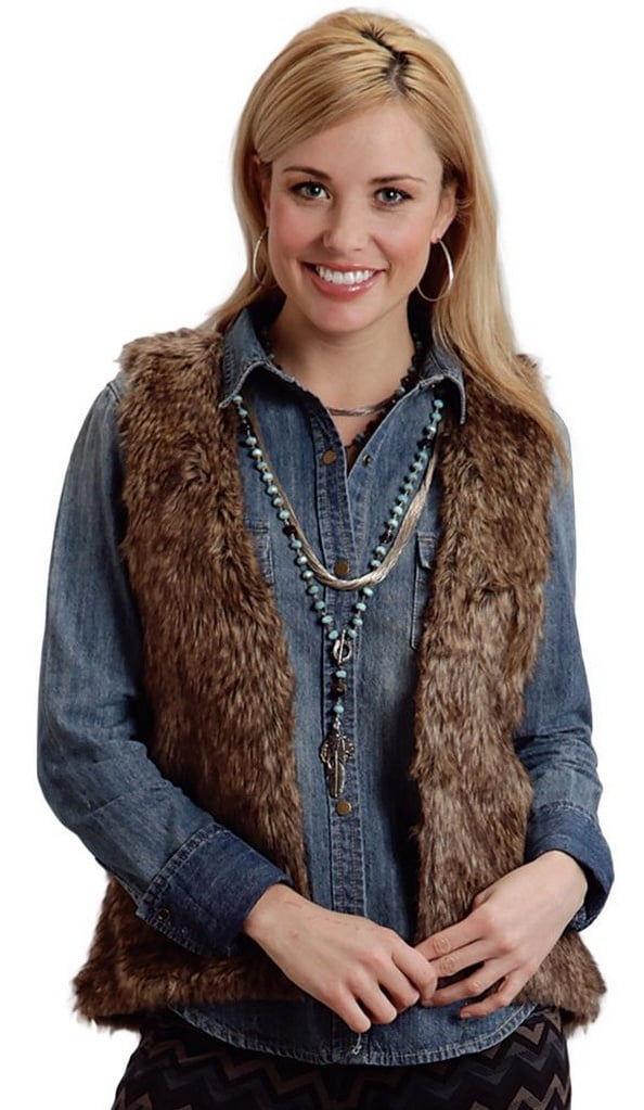 Stetson - Stetson Western Vest Womens Novelty Faux Fur Brown 11-074