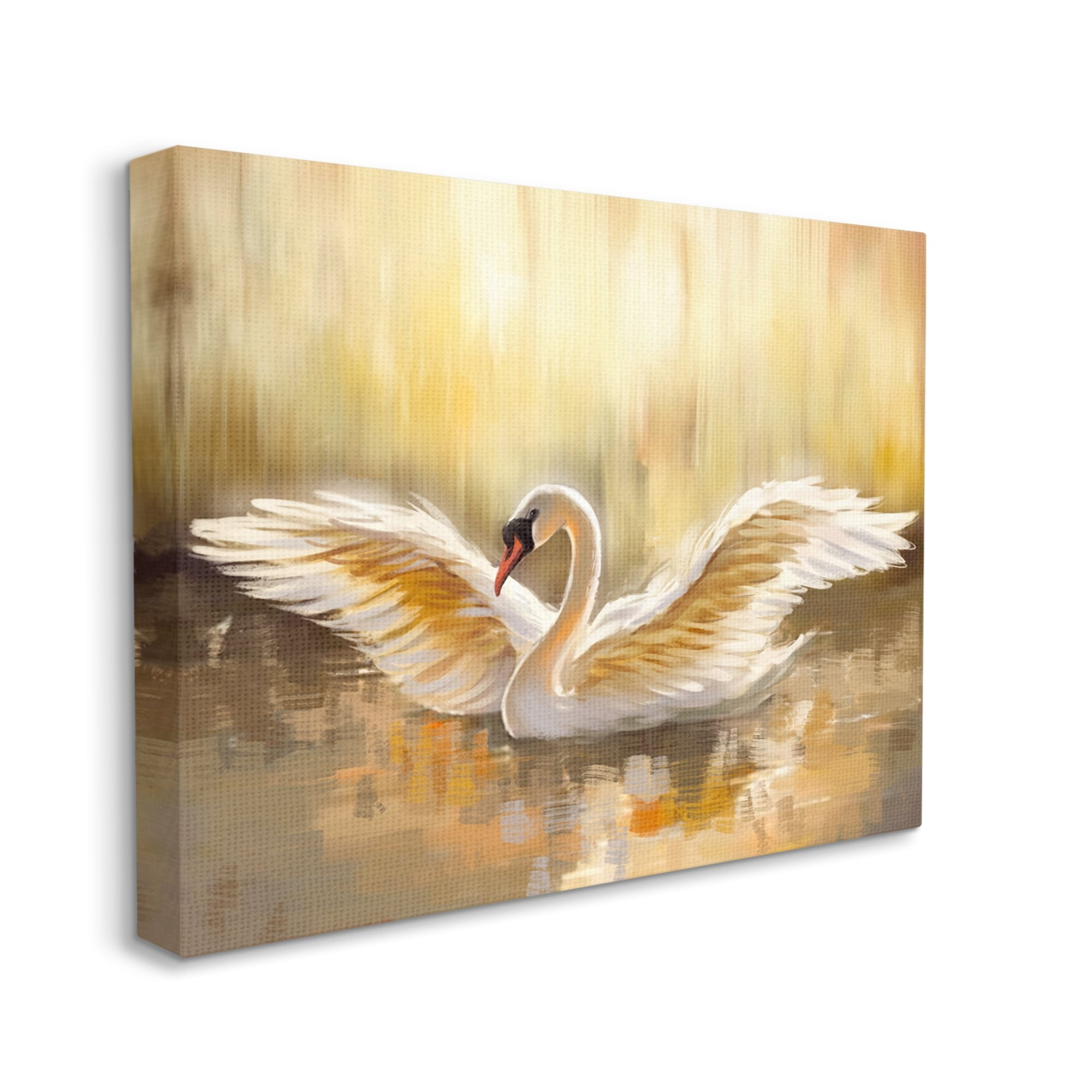 Stupell Industries Swan Wings Sunlit Wildlife Pond Animals & Insects Painting Gallery Wrapped Canvas Print Wall Art