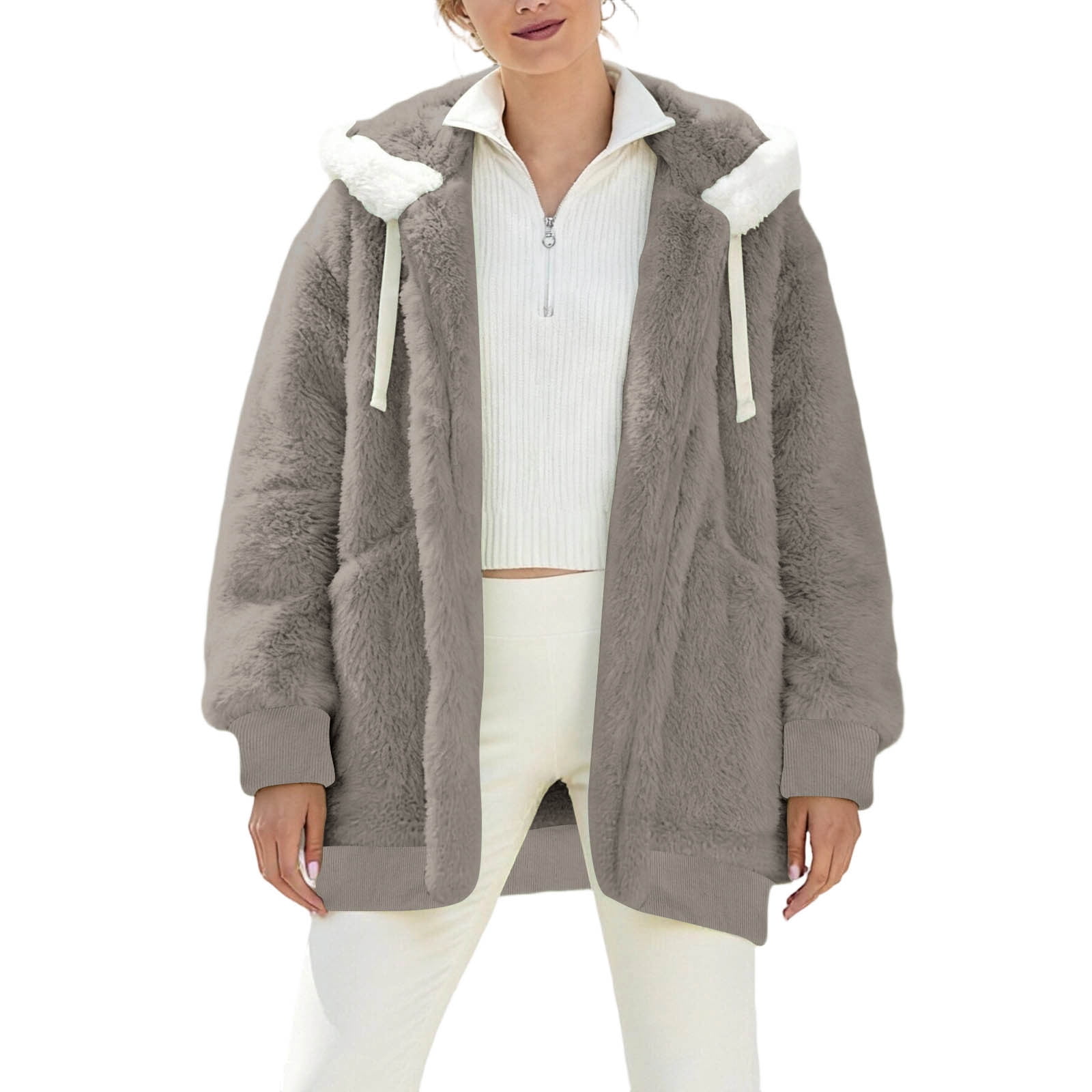 Sherpa Fleece Hoodies for Women Fuzzy Oversized Zip up Hoodie with Pockets Casual Warm Pullover Hooded Sweatshirts
