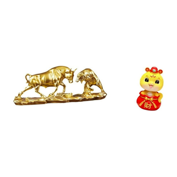 Estatua de escritorio,Estatua decorativa de figura de lucha de toro y oso,Colección de esculturas de toros,decoración artesanal en resina,Estatua de serpiente china,Estatua de serpiente para