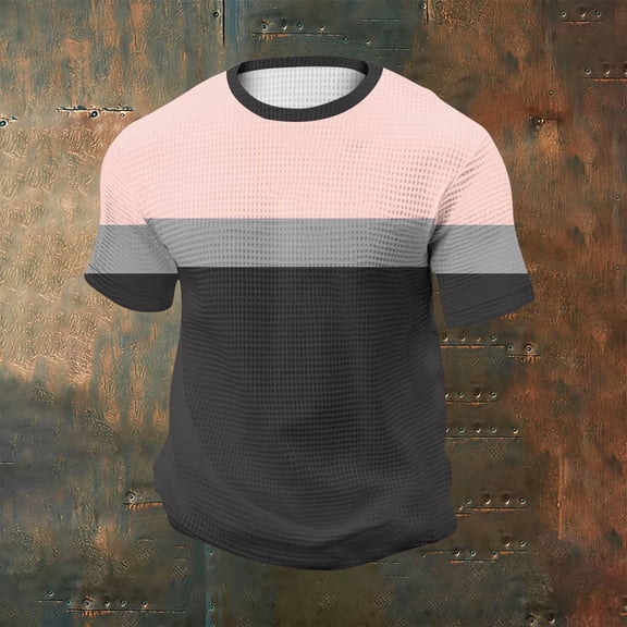 S-5X Big & Tall Waffleknit T Shirts for Men Plus Size Short Sleeve Tshirts Shirt Casual Pullover Crewneck Color Block Loungewear Athletic Tees Tops