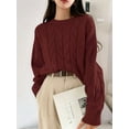 thumbnail image 4 of Womens Sweaters Fall Knit Long Sleeve Crewneck Oversized Sweater Pullover Loose Outfits Wine Red One size, 4 of 8