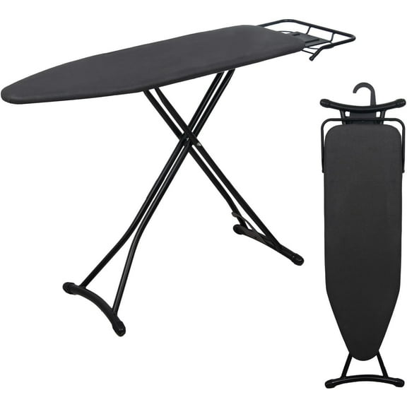 Ironging Board, Metal Mesh Panel Folding Iron Board with Retractable Iron Rest, Height Adjustable Iron Table with 4 Layerd Cover & Pad, Heavy Duty & Large, 43"x13" Black
