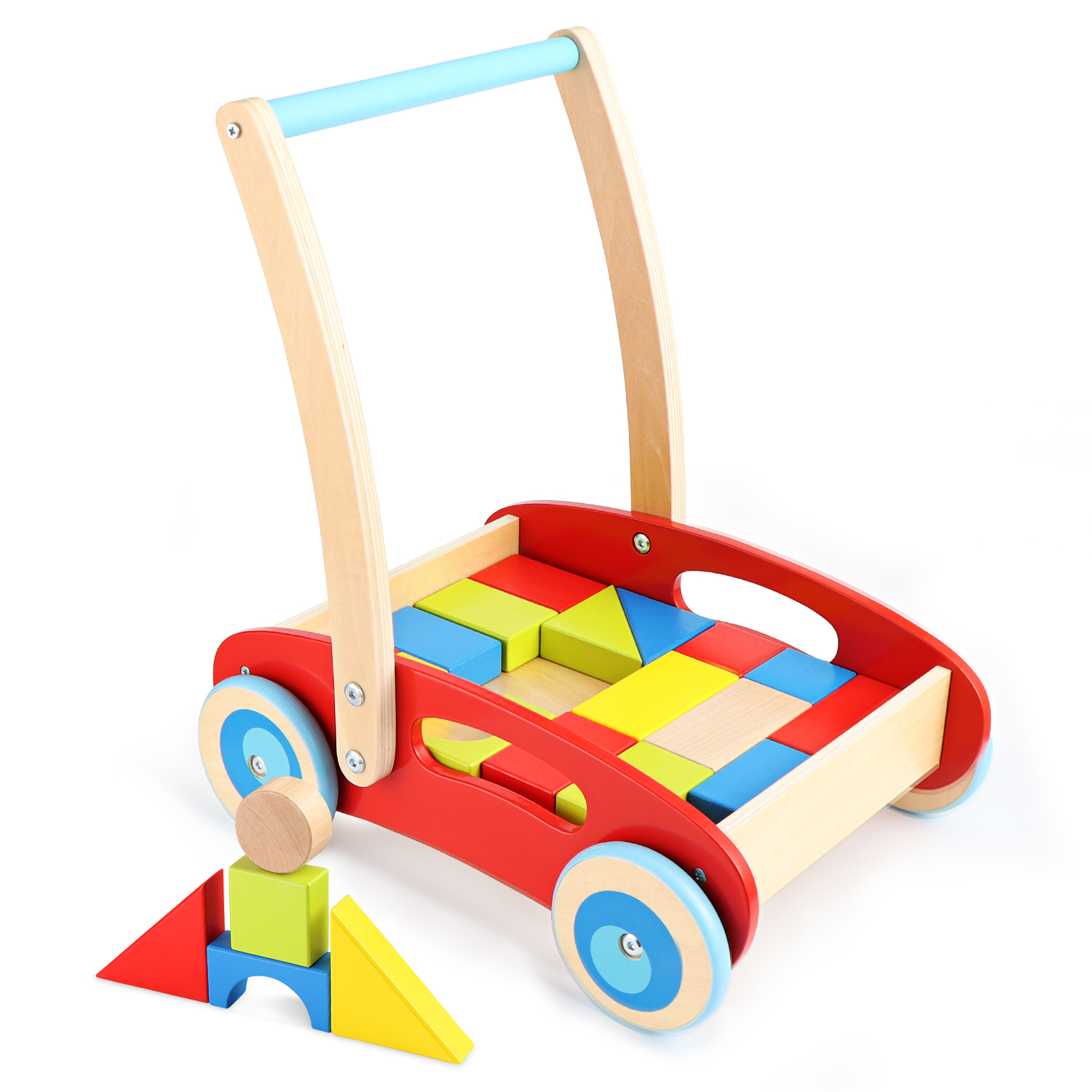 Pawoopawoo Wooden Baby Walker with Building Blocks for 1 Year Old and