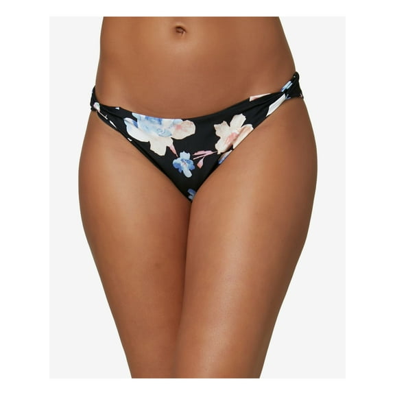 O'NEILL Women's Black Tropical Print Stretch Twists Sides Lined Moderate Coverage Sunset Seabright Bikini Swimsuit Bottom XL