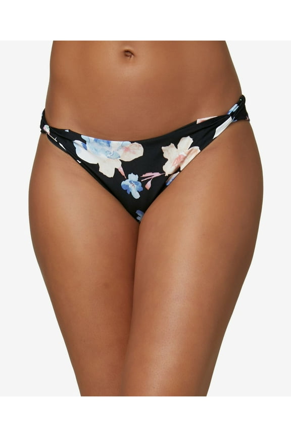 Women's Black Tropical Print Stretch Twists Sides Lined Moderate Coverage Sunset Seabright Bikini Swimsuit Bottom XL