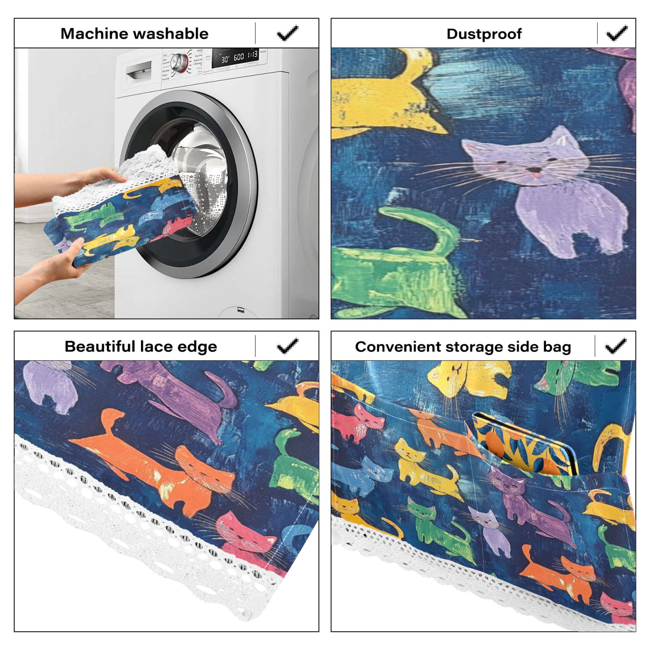 Colorful CatsWasher and Dryer Covers Dust-Proof and Oil Resistant Fridge Cover with 4 Storage Pockets Washing Machine Top Cover for Laundry Kitchen Home 51.2 x 22 In