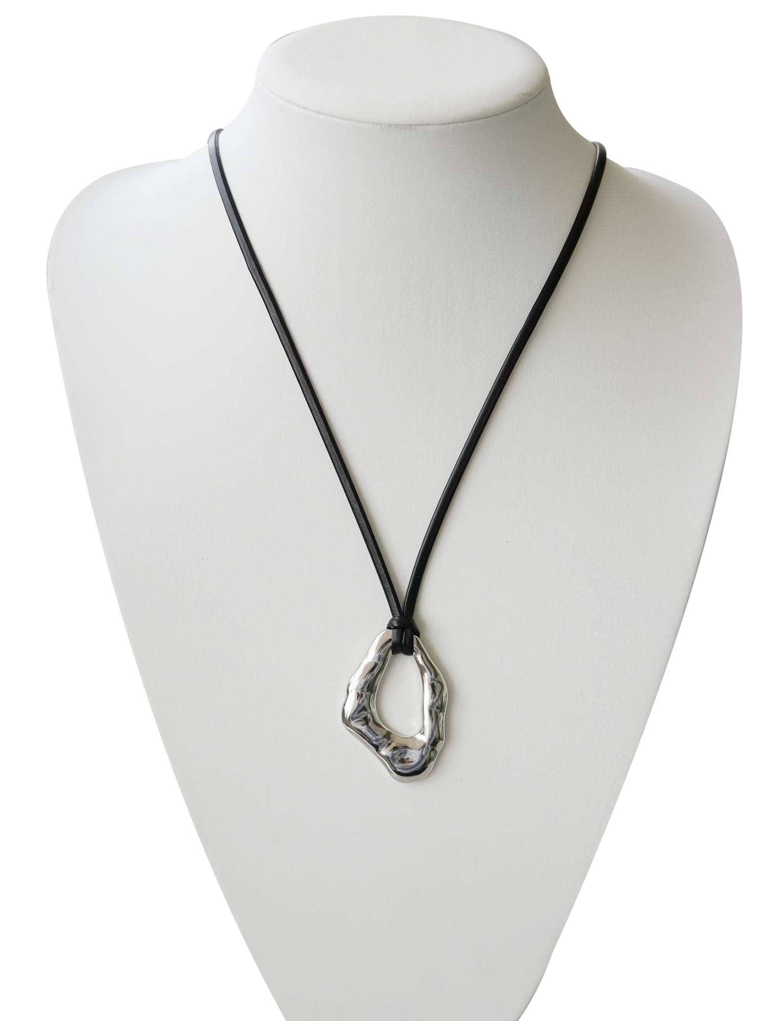 Time and Tru Women's Faux Leather Necklace with Silver-Tone Pendant