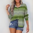thumbnail image 3 of Blusas informales con cuello en V y manga larga a rayas con botones y cuello en V para mujer, 3 of 6