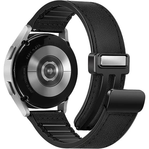 Magnetic Leather Band Compatible with Samsung Galaxy Watch 7/6/5/4/Active 2 40mm 44mm/Watch 6 Classic 43mm 47mm/Watch 5 Pro 45mm/Watch 4 Classic 42mm 46mm, 20mm Strap for Men,Black